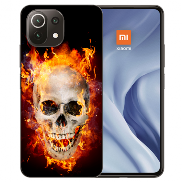 Handy Hülle Silikon TPU für Xiaomi Mi 11 mit Fotodruck Totenschädel Feuer