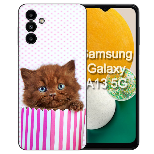 B2CPrint Silikon Handy Schale TPU für Samsung Galaxy A14 (5G) Fotodruck  Kätzchen Braun Individuelle Handyhüllen