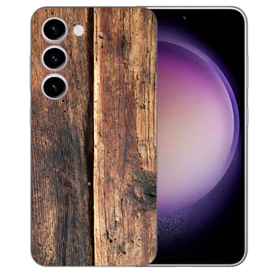 B2CPrint Silikon Handy Hülle mit Bilddruck Holzoptik für Samsung Galaxy S23  (5G) Individuelle Handyhüllen