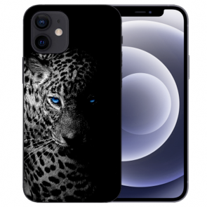 iPhone 12 mini Handy Schutzhülle mit Fotodruck Leopard mit blauen Augen