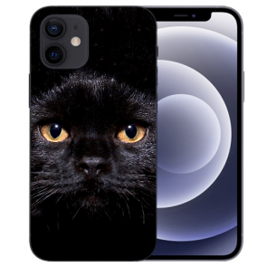 Handy Schutzhülle mit Bild Namendruck Schwarz Katze für iPhone 12 mini