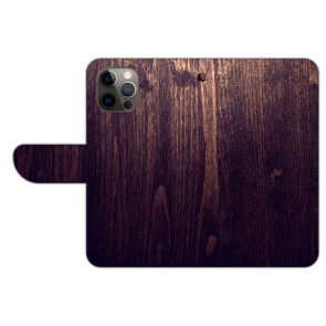 Personalisierte Handy Tasche für iPhone 14 Pro Bilddruck Holzoptik Dunkelbraun