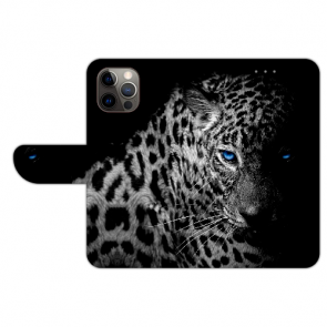 Handy Tasche für iPhone 14 Pro Max Fotodruck Leopard mit blauen Augen