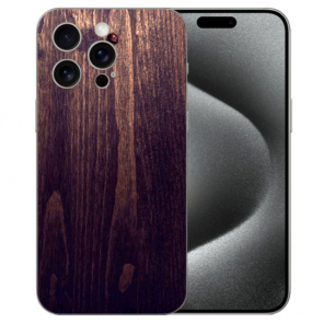 Silikon Handy Hülle für iPhone 15 Pro mit eigenem Fotodruck Holzoptik Dunkelbraun