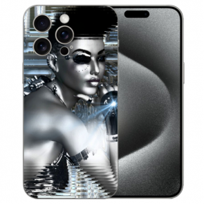 Silikon Schutzhülle Cover Case für iPhone 15 Pro Max mit eigenem Robot Girl Bilddruck 