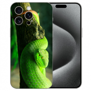 TPU Handy Hülle für iPhone 15 Pro mit eigenem Fotodruck Grüne Schlange Etui