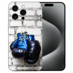 Personalisierte Silikon Cover Case für iPhone 15 Pro Max mit eigenem Bilddruck Boxhandschuhe