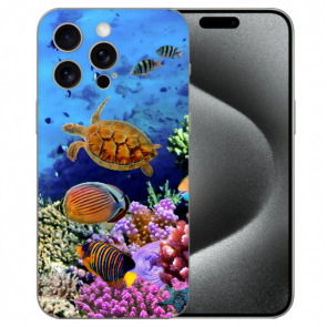 Silikon Handy Schale mit eigenem Fotodruck Aquarium Schildkröten für iPhone 15 Pro Hülle