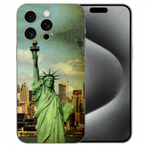 Silikon Schale Cover Case für iPhone 15 Pro Max mit eigenem Bilddruck Freiheitsstatue