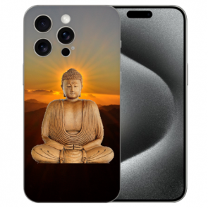 Personalisierte TPU Handy Hülle für iPhone 15 Pro Max mit eigenem Bilddruck Frieden Buddha