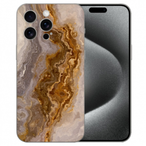 Schutzhülle TPU Cover Case Etui für iPhone 15 Pro Max mit eigenem Bilddruck Marmor Braun Etui