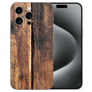 Individuelle TPU Handy Hülle für iPhone 15 Pro mit eigenem Fotodruck Holzoptik 