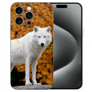 Schutzhülle Silikon Back Case für iPhone 15 Pro Max mit eigenem Fotodruck Polarwolf