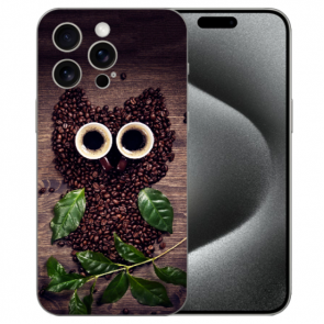 Handy Schale Back Case mit eigenem Fotodruck Kaffee Eule für iPhone 15 Pro Hülle