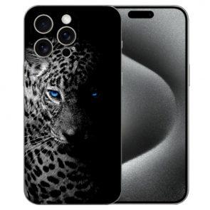 Silikon Schutzhülle Handy TPU Book Fotodruck Leopard mit blauen Augen für iPhone 16 Pro Max