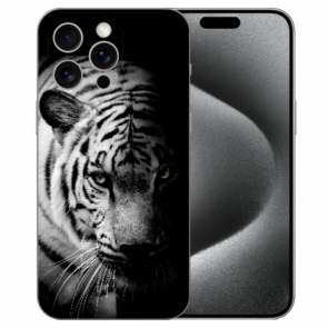 Handy Hülle Silikon Cover Case Book für iPhone 16 Pro Max Fotodruck Tiger Schwarz Weiß