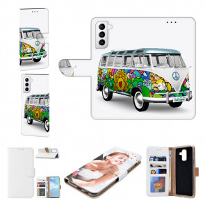 Samsung Galaxy S21 FE Handy Schutzhülle mit Bilddruck Hippie Bus