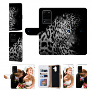 Samsung Galaxy S21 Ultra Handy Hülle mit Foto Namendruck Leopard mit blauen Augen
