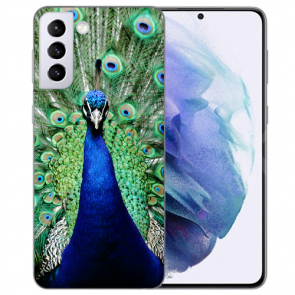 TPU Silikon Handy Hülle mit Bilddruck Pfau für Samsung Galaxy S21