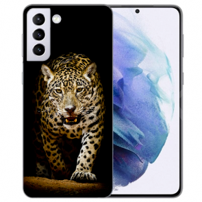 Samsung Galaxy S21 FE Silikon TPU Handy Hülle mit Fotodruck Leopard bei der Jagd