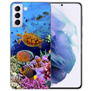 Samsung Galaxy S21 FE Silikon TPU Handy Hülle mit Aquarium Schildkröten Fotodruck 