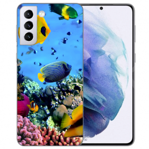 Samsung Galaxy S21 FE Silikon TPU Handy Hülle mit Korallenfische Fotodruck 