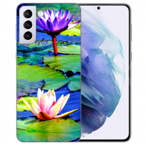 Samsung Galaxy S21 FE Silikon TPU Handy Hülle mit Lotosblumen Fotodruck 