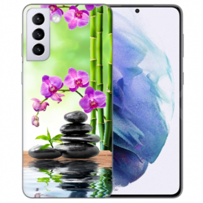 Samsung Galaxy S21 FE Silikon TPU Handy Hülle mit Orchidee Bambus und Basaltsteine Fotodruck 