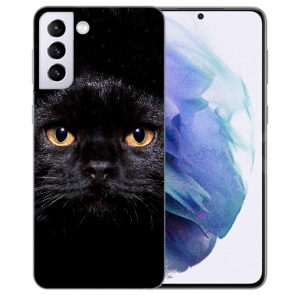 Samsung Galaxy S21 TPU Silikon Handy Hülle mit Bilddruck Schwarz Katze 