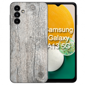 Silikon Handy Hülle Etui für Samsung Galaxy A14 (5G) Fotodruck Holzoptik Grau