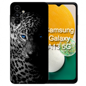 Handy Schale TPU Fotodruck Leopard mit blauen Augen für Samsung Galaxy A14 (5G) 