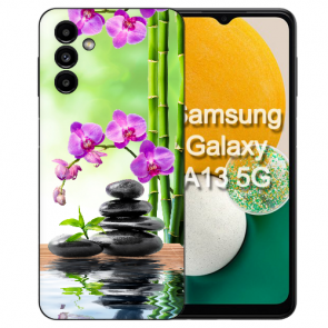 Samsung Galaxy A13 (5G) TPU Schale mit Fotodruck Orchidee Bambus und Basaltsteine