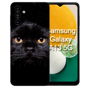 Silikon Handy Schale TPU für Samsung Galaxy A14 (5G) Fotodruck Schwarz Katze