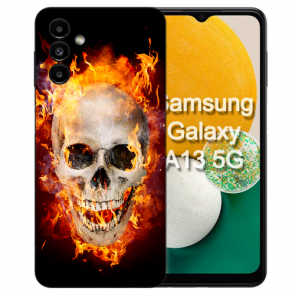 Silikon TPU Hülle Back Cover für Samsung Galaxy A24 mit eigenem Totenschädel Feuer Fotodruck Back Cover