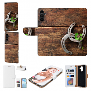 Handy Tasche Personalisierte für Samsung Galaxy S23 (5G) Bilddruck Holzhufeisen 