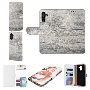 Flipcase Schutzhülle mit Bilddruck Holzoptik Grau für Samsung Galaxy S23 Plus (5G) 