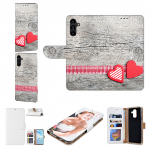 Handy Tasche Hülle Cover Herzen auf Holz Bilddruck für Samsung Galaxy S23 (5G)