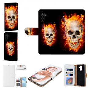 Personalisierte Handy Tasche für Samsung Galaxy S23 (5G) Bilddruck Totenschädel Feuer 