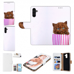 Personalisierte Flipcase Schutz Hülle für Samsung Galaxy S23 Plus (5G) mit Bilddruck Kätzchen Braun