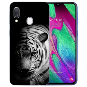Samsung Galaxy A20e TPU Handy Hülle mit Bilddruck Tiger Schwarz Weiß