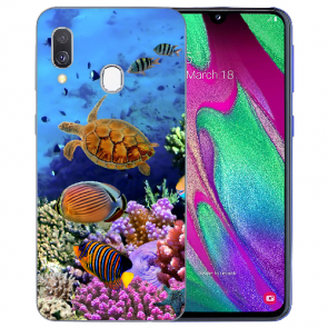 Samsung Galaxy A30 Silikon Hülle mit Bilddruck Aquarium Schildkröten