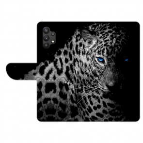 Samsung Galaxy A32 (4G) Handyhülle mit Foto Namendruck Leopard mit blauen Augen 