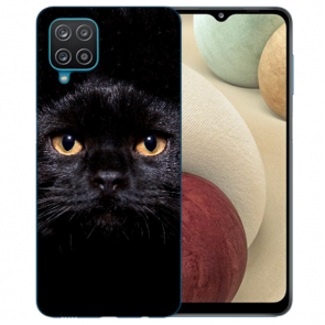 Samsung Galaxy A12 5G Silikon TPU Hülle mit Bilddruck Schwarz Katze