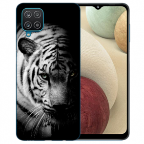 Samsung Galaxy A12 5G TPU Silikon Hülle mit Fotodruck Tiger Schwarz Weiß 