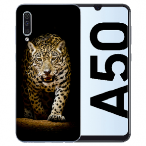 Samsung Galaxy A50s Silikon TPU Hülle mit Fotodruck Leopard beim Jagd 