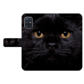 Samsung Galaxy A41 Schutzhülle Handy Tasche mit Bild Druck Schwarz Katze