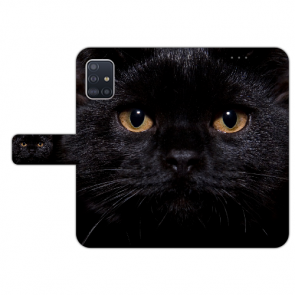 Handy Tasche für Samsung Galaxy A71 mit Bild Druck Schwarz Katze