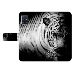 Samsung Galaxy A41 Handy Hülle Tasche mit Tiger Schwarz Weiß Bilddruck 