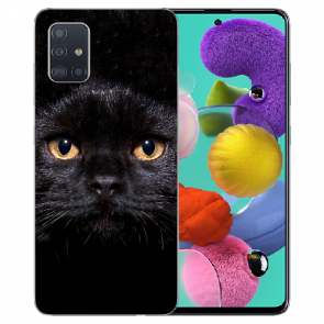 Samsung Galaxy A51 Silikon Schutzhülle TPU mit Schwarz Katze Bilddruck 