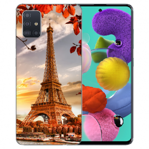 Samsung Galaxy A51 Silikon TPU Handy Hülle mit Eiffelturm Fotodruck 